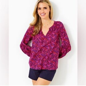 Lilly Pulitzer Sullivan Top Passion Fruit Pink Star Searching NWT Medium